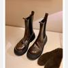 Washed cowhide grape mother same elastic band platform short boots thick heel medium boots Chelsea boots women's Martin boots