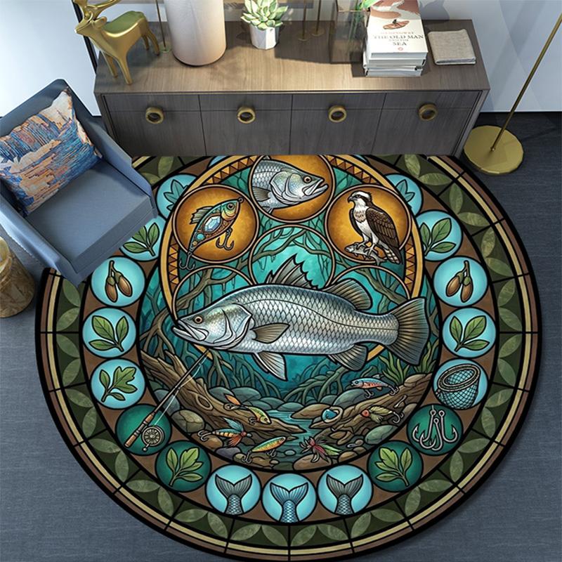 Marine Life Glass Round Area Rug Under Office Chairs Bedroom Living Room Home Decor