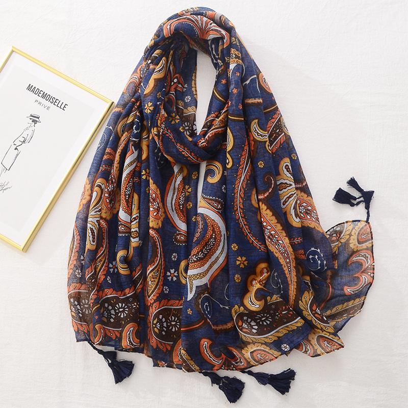 

Elegant Women Silk Scarf Beach Wrap Shawl Vintage Tassel Floral Print Mujer Lady Sunscreen Bandana Hijab Boho Beach Scarve Pareo One Size& 8Y