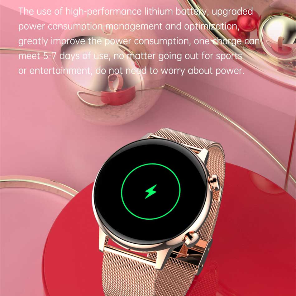 Smart Talk Watch Damen AMOLED Display NFC Steuerung Mass Dail Bluetooth Anruf Smartwatch Herzfrequenz Blutdruck Frauengesundheit