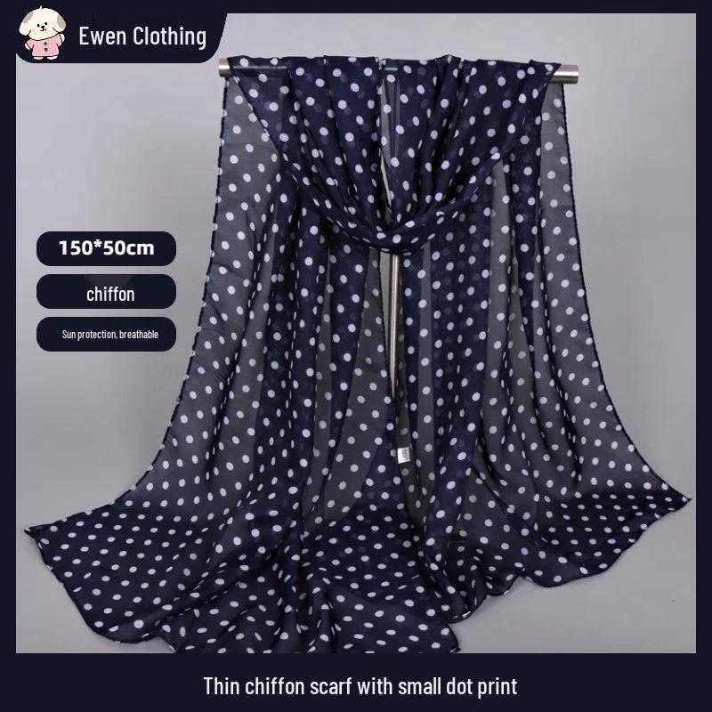 Eșarfă șifon cu buline mici de primăvară 2025: Protecție Solară la Modă pentru Femei, Ușoară și Lungă