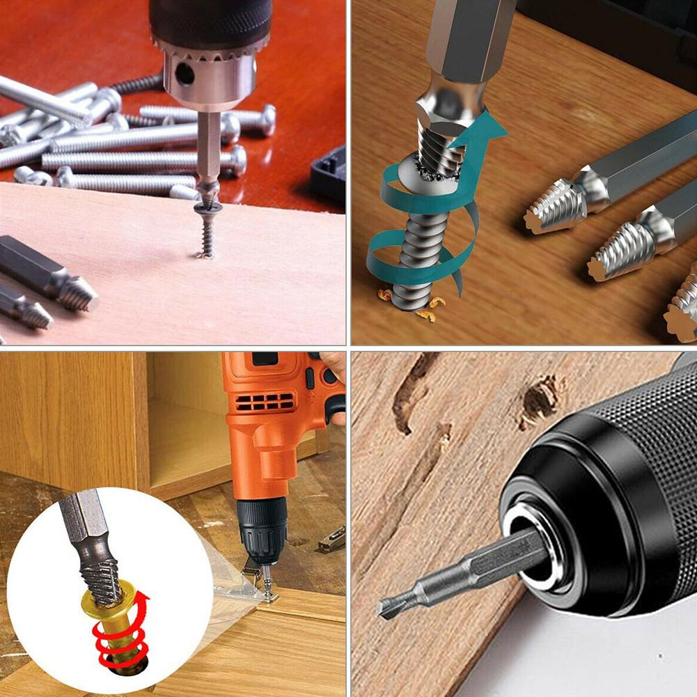 10pcs/Set Broken Head Screw Extractor Drill Bit 4mm 6.35mm Damaged Screw Tap Remove Tool For Hexagon Screws Metal Drill Bit Set