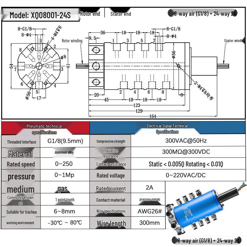 High-Speed 360° Pneumatic-Electric Slip Ring with Multi-Channel Gas-Liquid Integration