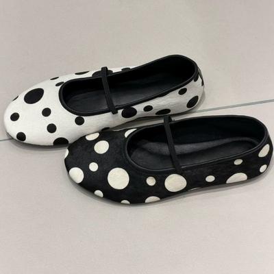 Sheepskin Version~ Retro Polka Dot Round Head Shallow Mouth with Mary Jane Single Shoes Women's Spring Ballet Shoes Flat Shoes