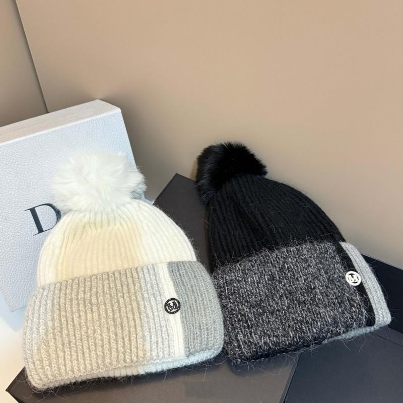Winter Knit Hat With Rabbit Fur Fleece Ear Flaps Pom Warm Windproof Women