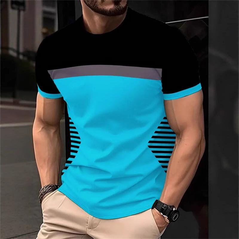 Fashion Striped Pattern Men's T-shirt Summer Boutique Short Sleeved 3D Printed T-shirt Casual and Comfortable Business Round Neck Tops