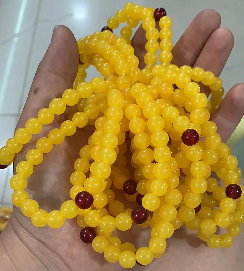Ethnic Style Amber-Look Buddhist Beads Bracelet - Unisex Chicken Fat Yellow Strand