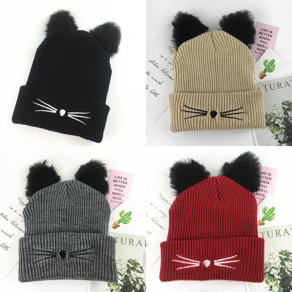 Stylowa Czapka Zimowa z Uszami Kota dla Kobiet, Dzianinowa Akrylowa, Ciepła Beanie dla Maksymalnego Ciepła