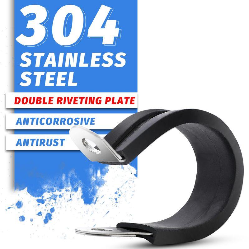 20Pcs Pipe Clamp Rubber Lined P Clips 3/4" 5/8" 304 Stainless Steel R Cable Mounting Hose Clamp Wire Fixed Pipe Bracket Clamp
