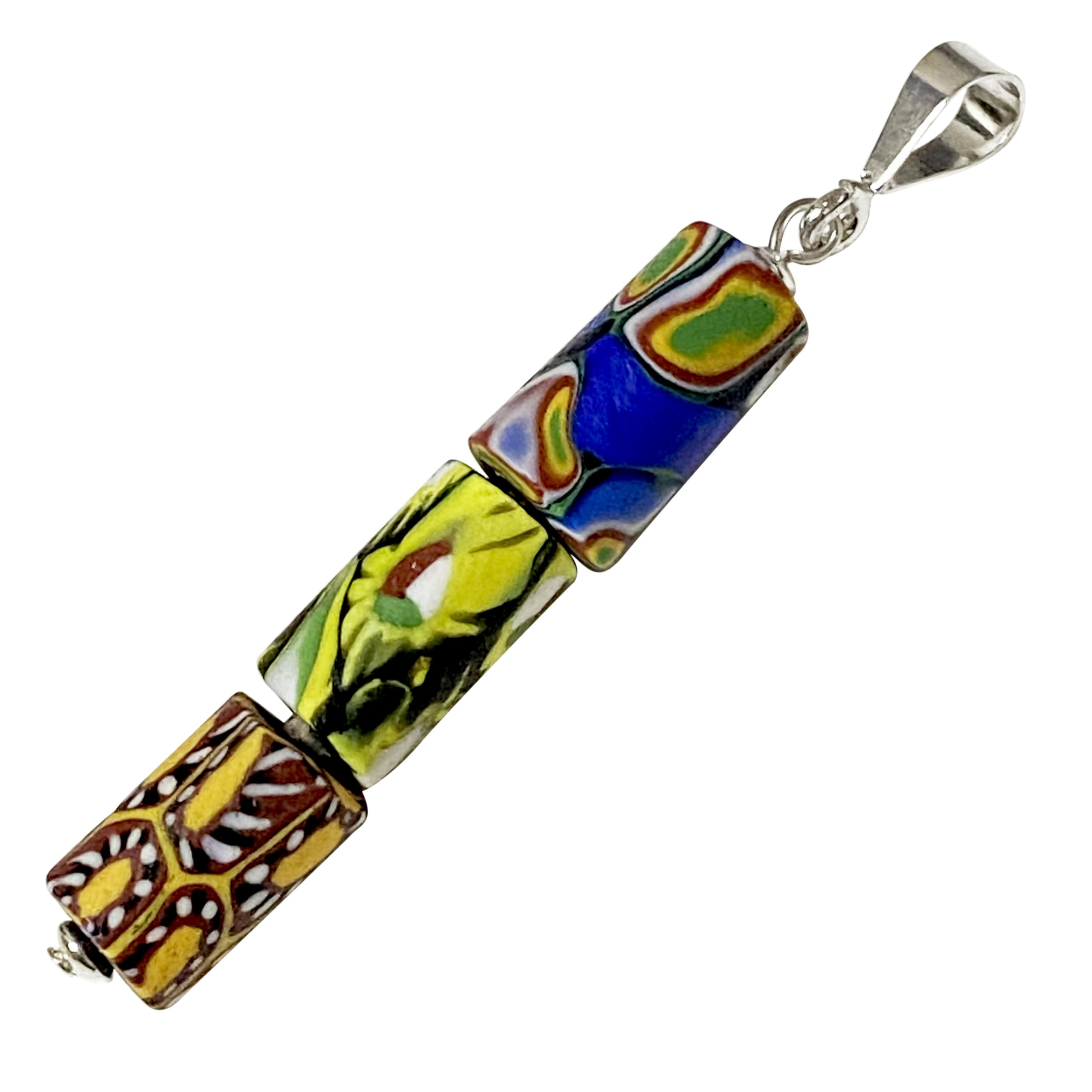 

Venetian Lampwork Beads, 3 Strands, Millefiori, Antique Beads, SILVER925, Pendant Top, Venetian Trade Beads, Old Beads, European Antique Beads,
