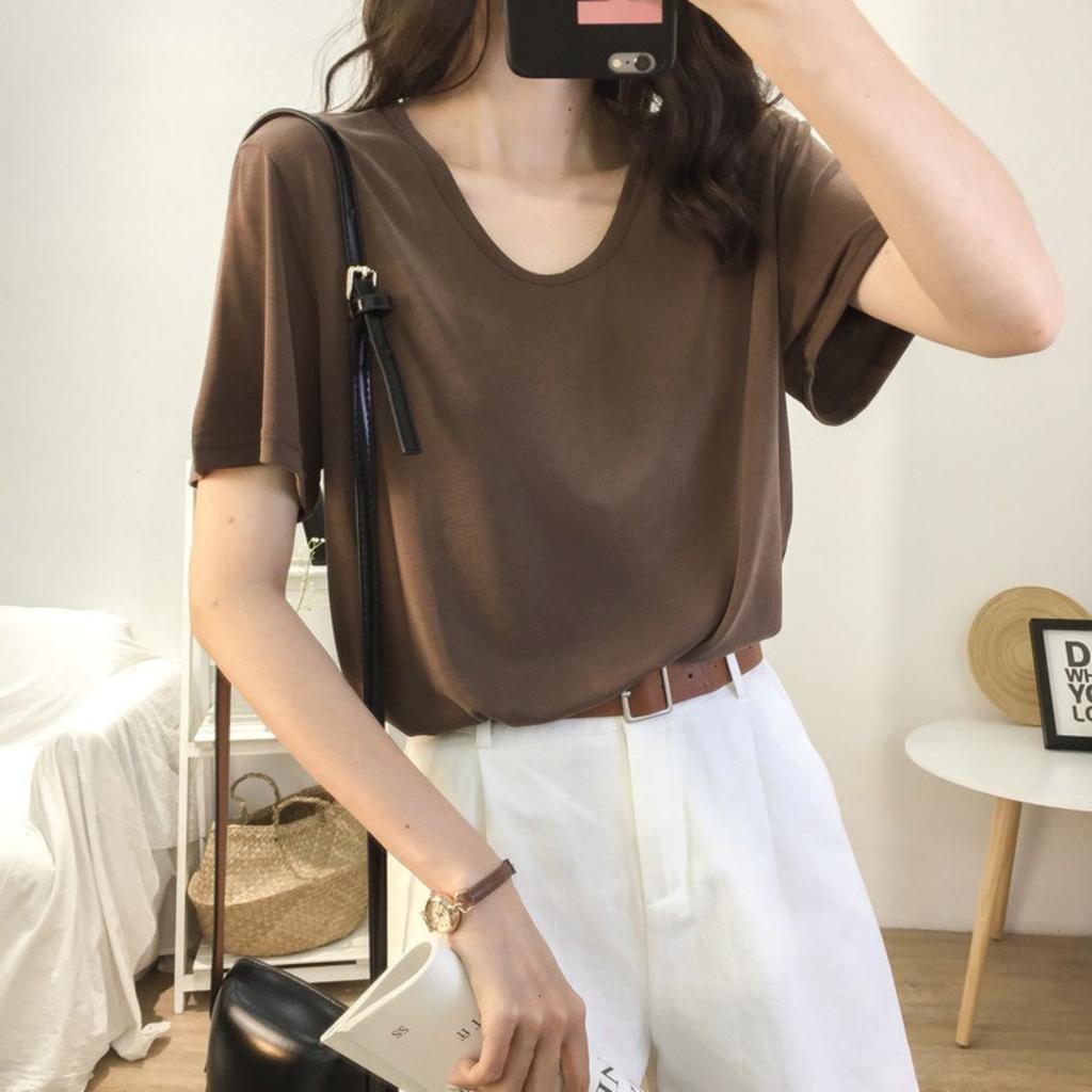 Women's V Neck Short Sleeve Loose Fit Tunic Top Solid Color Casual Summer Blouse
