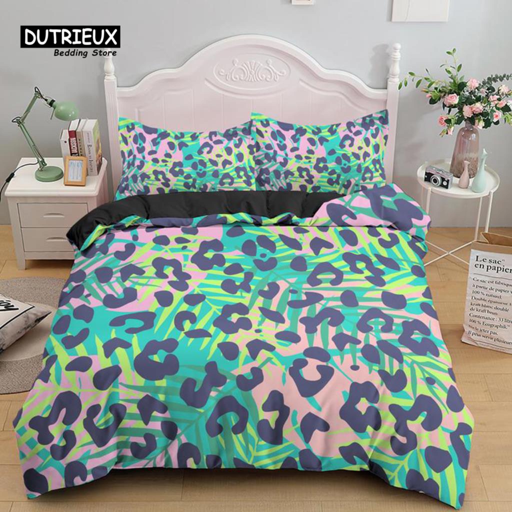 Colorful Leopard Print Bedding Set Microfiber Animal Skin Pattern Print Duvet Cover For Teens Adults Pillowcases Bedroom Decor