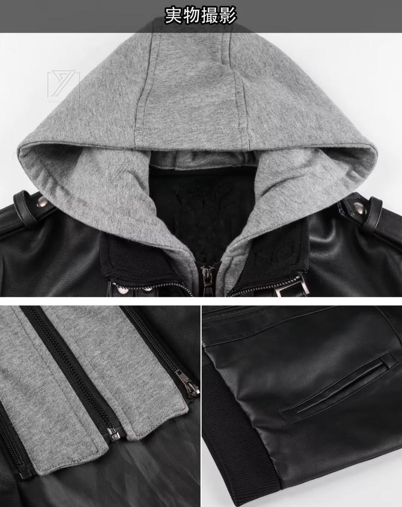 Leather PU Leather Large Windproof Leather Jacket [Kayiyasu] Men's Jacket, Jacket, Hooded, Loose, Size, S-4L, Autumn, Winter, Spring, Riders, Stylish,