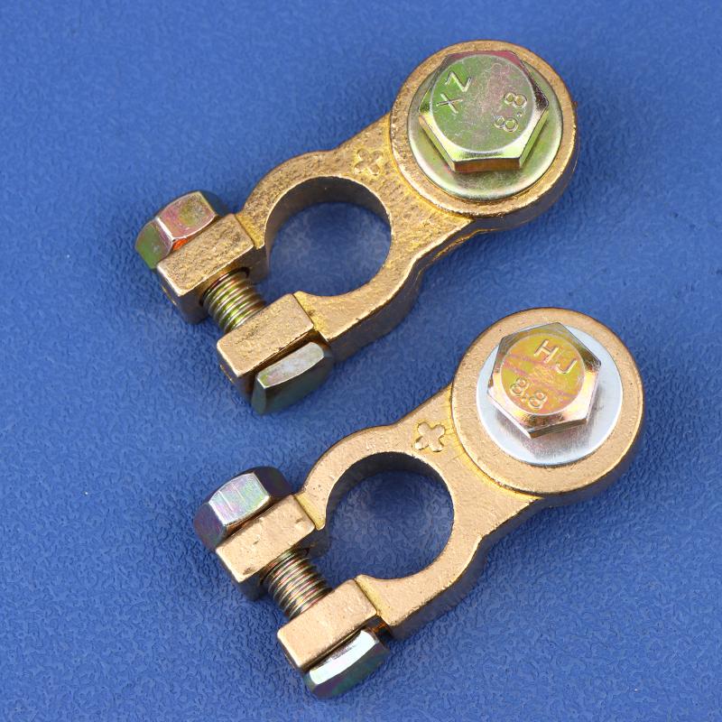 2Pcs M8 M10 Car Battery Terminal Wire Clamps Brass Positive Negative Top Post Connectors Battery Terminal Clips