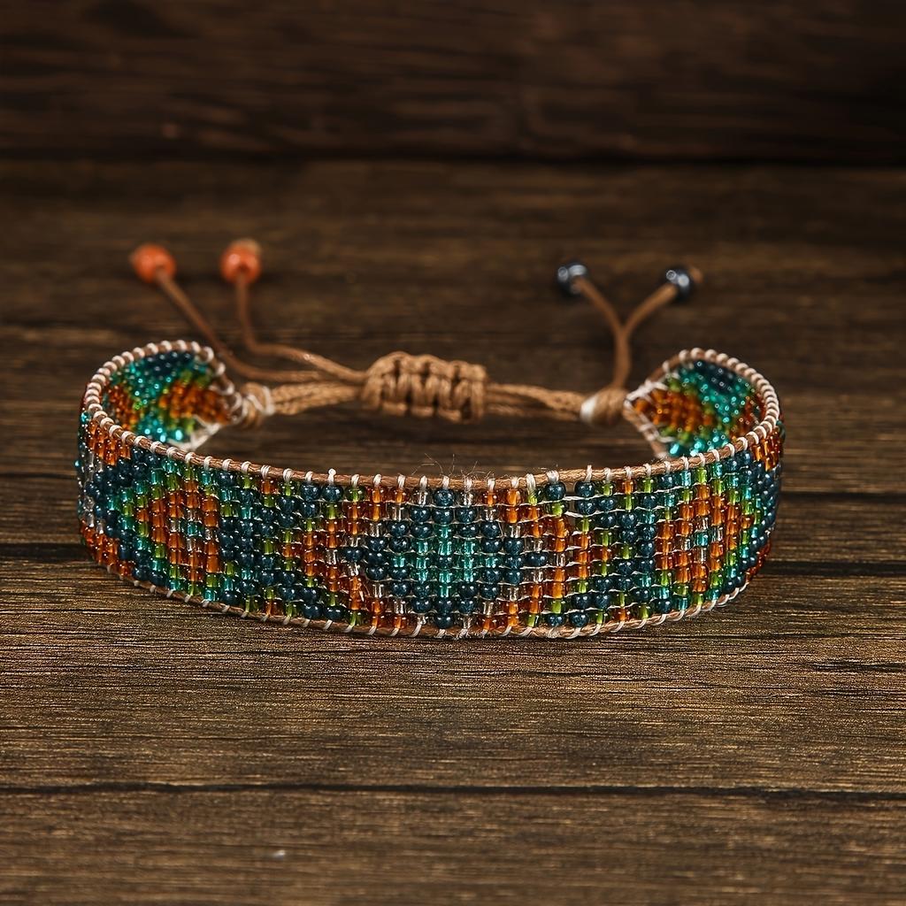 Handcrafted Beaded Bracelet Vintage Bohemian Geometric Design, Made with Glass Rice Beads, Perfect for Everyday Use and As A Gift for Holidays