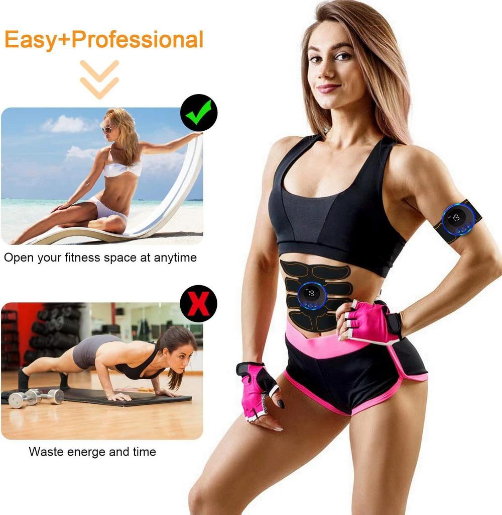 Abdominal Muscle Massager EMS Fitness ABS Arm Training Patches Muscle Exercise Instrument Body Slimming Machine USB Charging Home Men Women