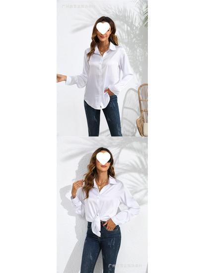 European & American Women's Long Sleeve Satin-Cotton Shirt - Solid Color, Spring & Autumn Bestseller