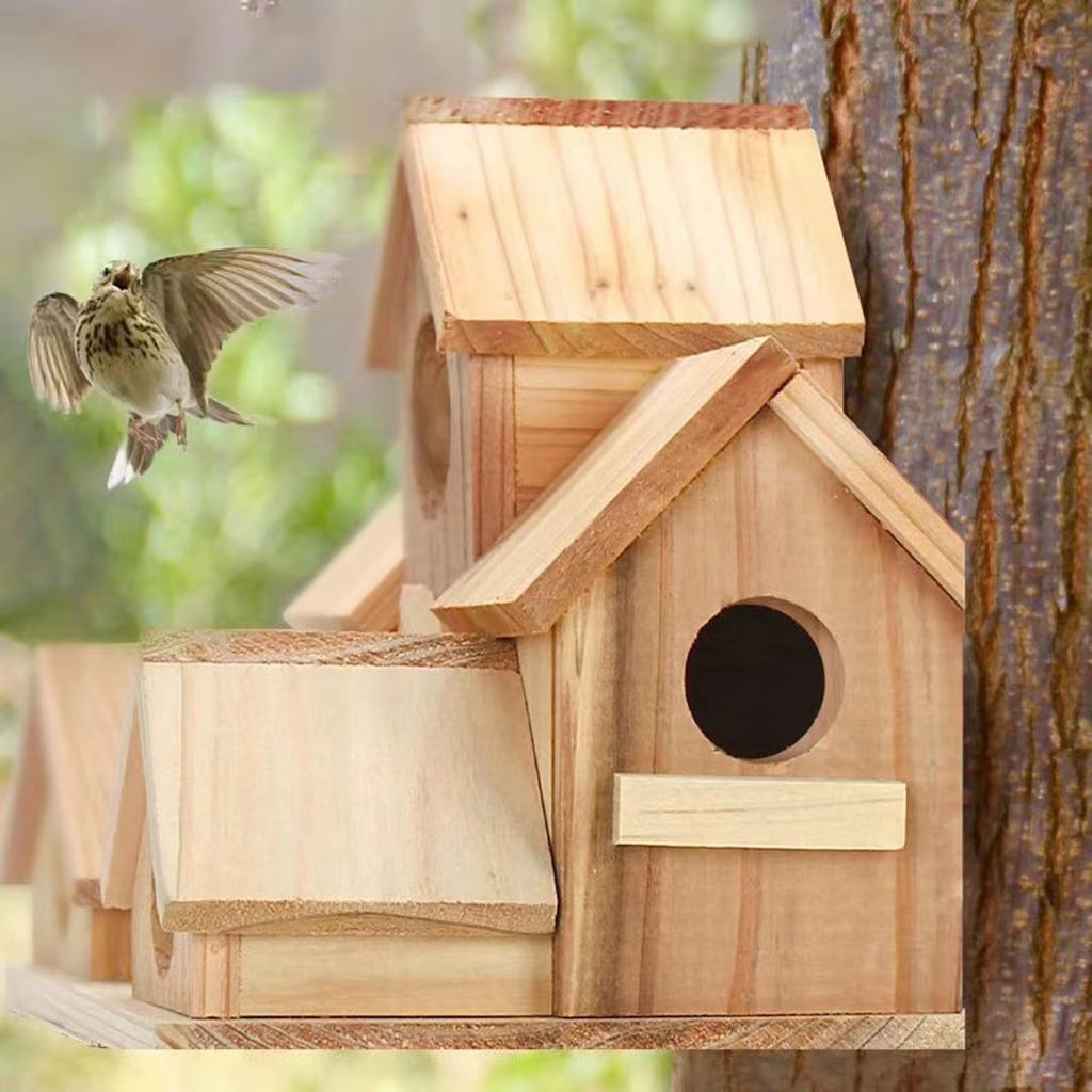 Outdoor Wooden Bird House Feeder Hanging Decor Countryside Nesting Box Birdfeeder