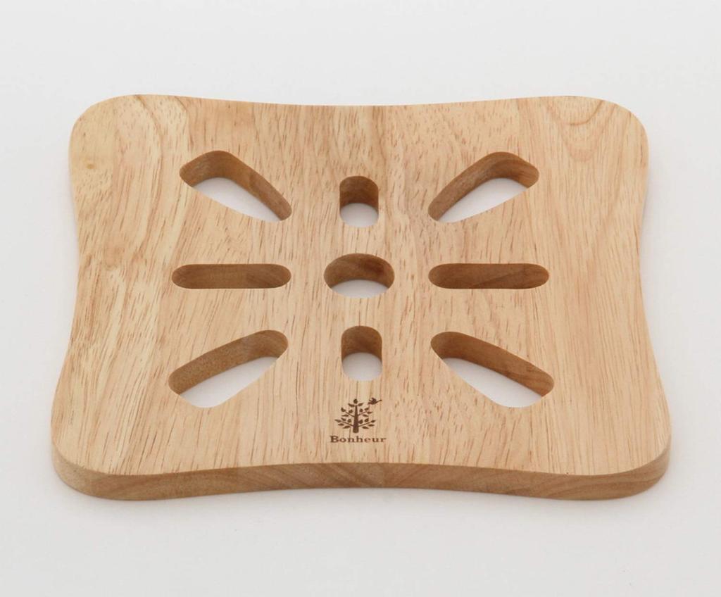 Fujiboeki Untersetzer aus Holz Quadratisch, Bonheur, Natur, 17cm Breit x 17cm Tief, 6er Set, 22645