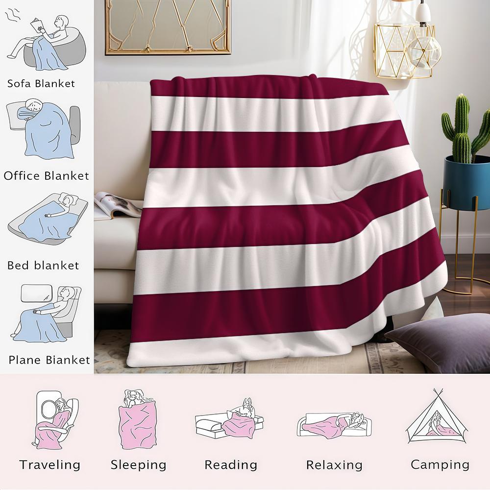 Burgundy White Stripe Flannel Blanket Warm Soft Halloween Christmas Couch Warm Cozy Decorative Decor Gift For All Season