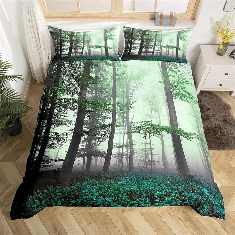 Dense Birch Trees with Leaves Duvet Cover Tree Lush Twin Queen King Bedding Set Jungle Nature Botanical Print Comforter Cover