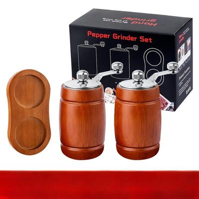 2 Stück Salz- und Pfeffermühle aus Holz mit Sockel, Keramikkern, Mühlen, Komfort bei der Verwendung von tonnenförmigen Mühlen, Grill-Küchenwerkzeuge und -geräte