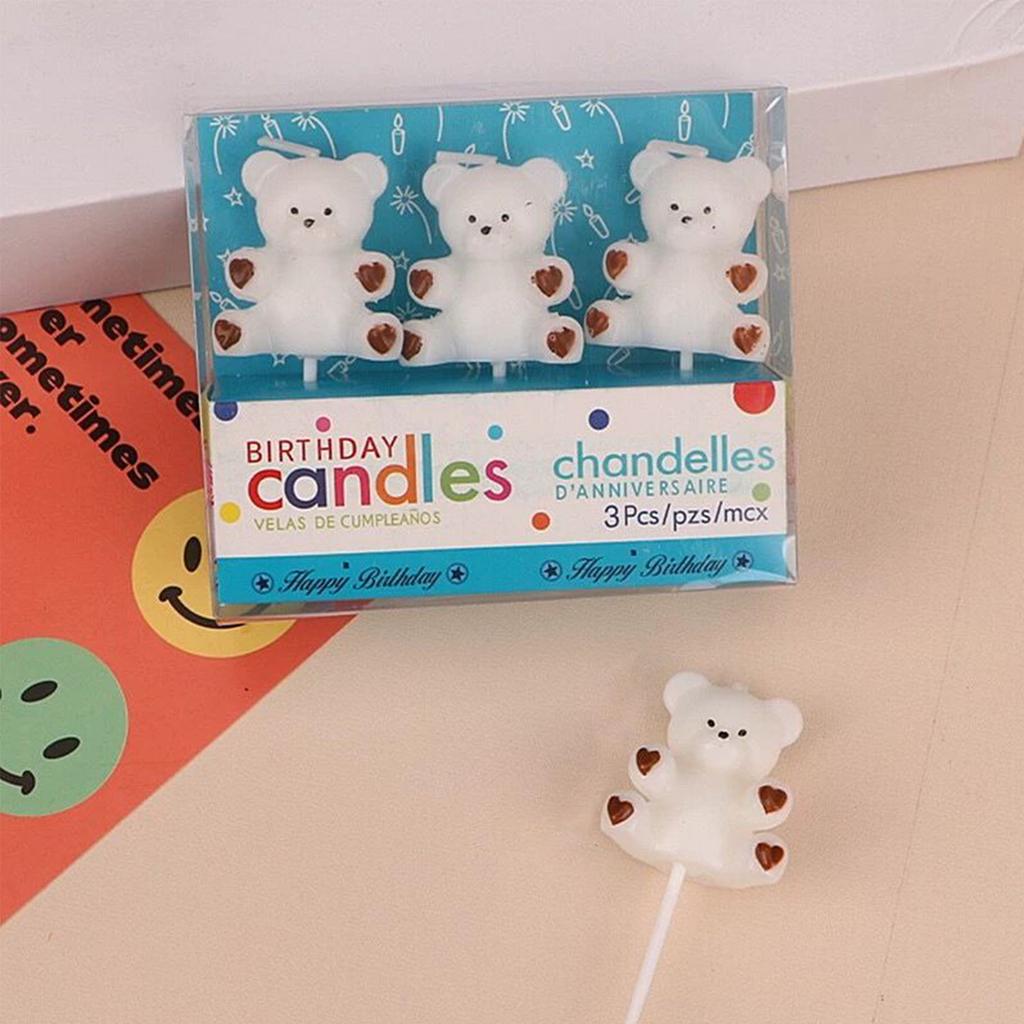 3D White & Pink Teddy Bear Birthday Candles Cake Topper Assorted CandlesBear Candle Cake Decorations Candles for Cake Decorative