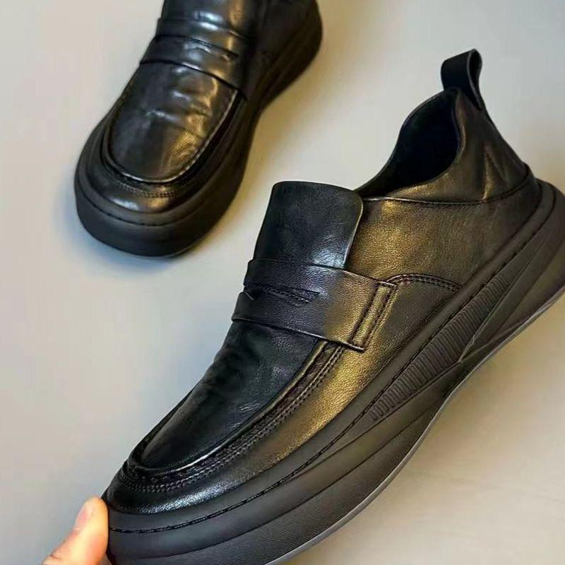 Versatile Men's Shoes Soft Leather Shoes Doudou Shoes 2024 Men's New Business Leisure Soft Leather Pedals Round Head Leather Surface Fashion