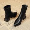Autumn Winter Fashion Pointed Toe Ankle Boots Women Concise  Thick Heels Shoes Street Style Party Short Botas Mujer