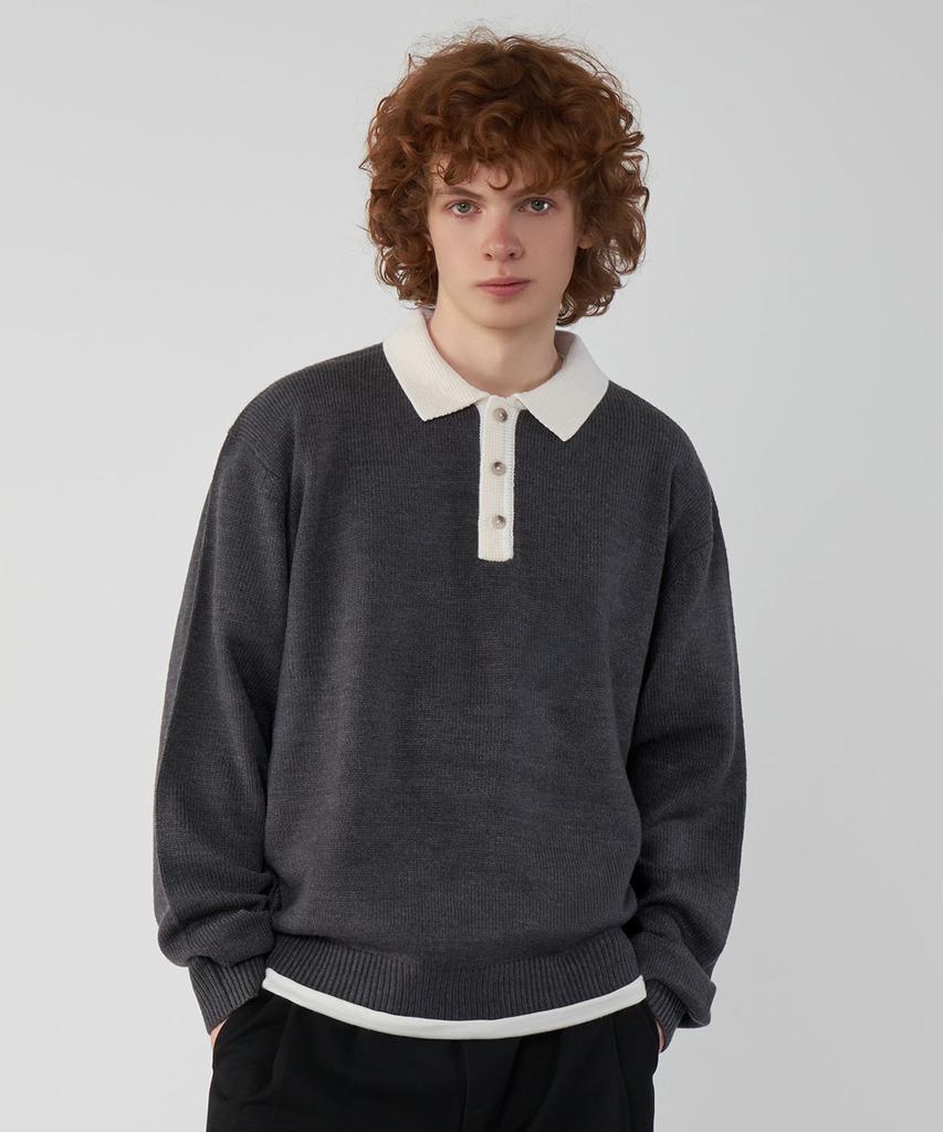 UNTAPPED STUDIO Oversized Color Block Collar Hacci Knit 3 Colors