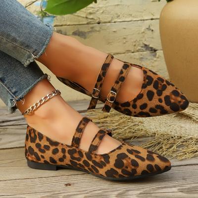 Leopardenmuster Spitzschuh Flache Schuhe mit flachem Ausschnitt und Riemchen Sommer Neu Wildleder Weiche Sohle Rutschfest Abriebfest Einzelne Schuhe