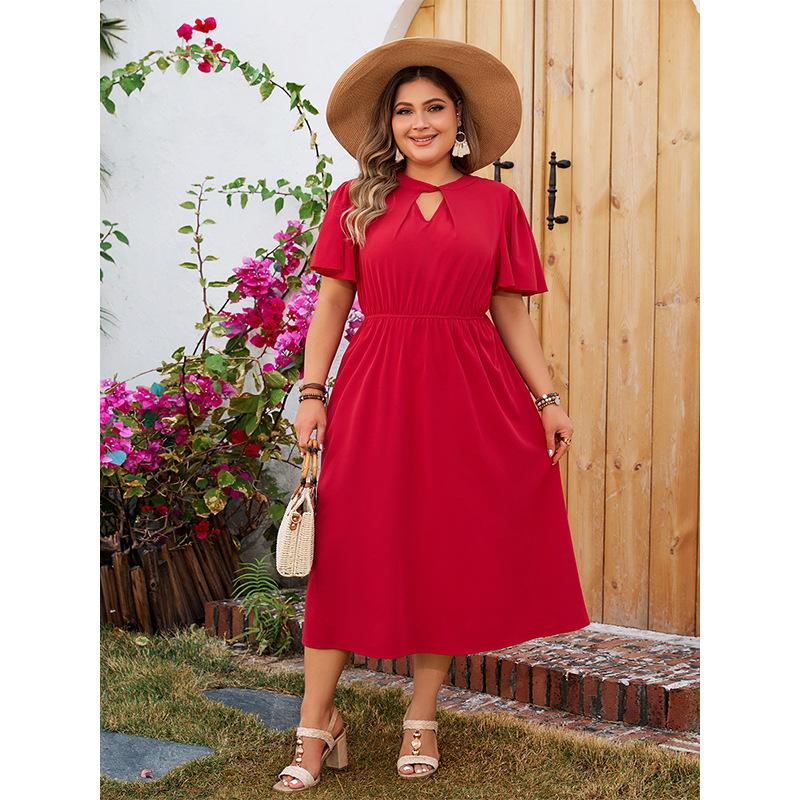 New solid color long dress New solid color large size waist chiffon dress women
