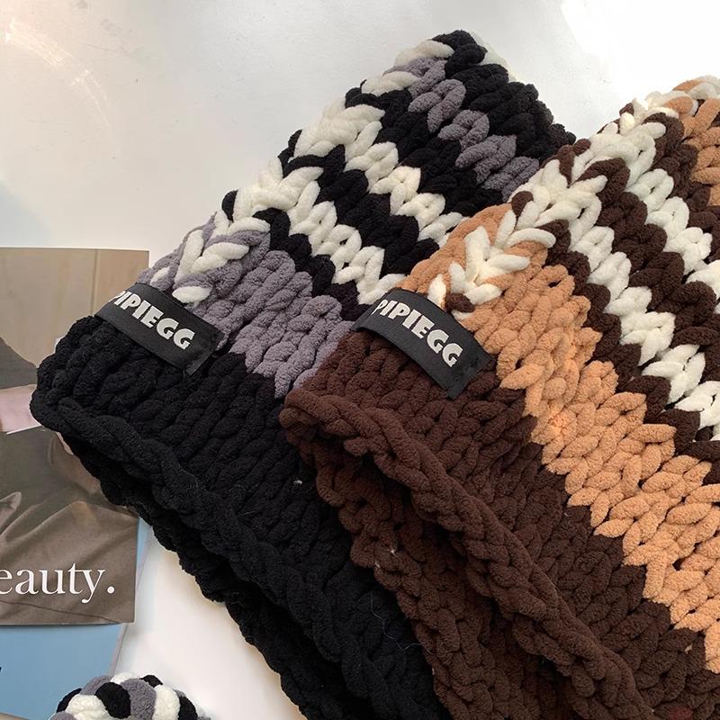 Korean Chunky Knit Women's Winter Hat - Large Fit, Handcrafted, Warm Wool Outdoor Beanie