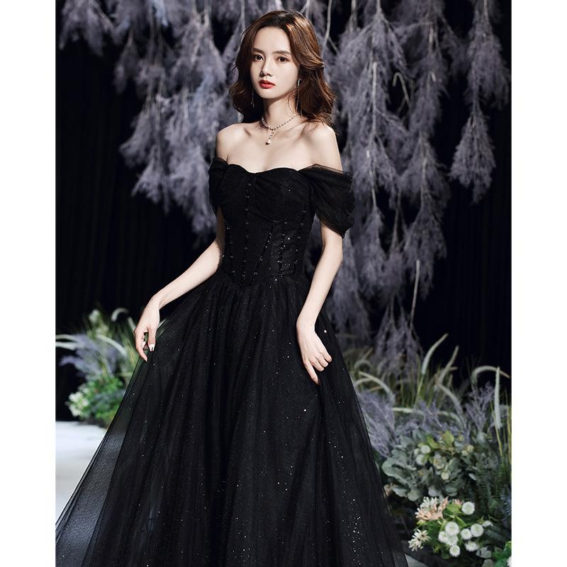 Black Banquet Evening Dress 1011 New Summer Temperament Niche Light Luxury Catwalk Dress Annual Meeting Hosting Dress