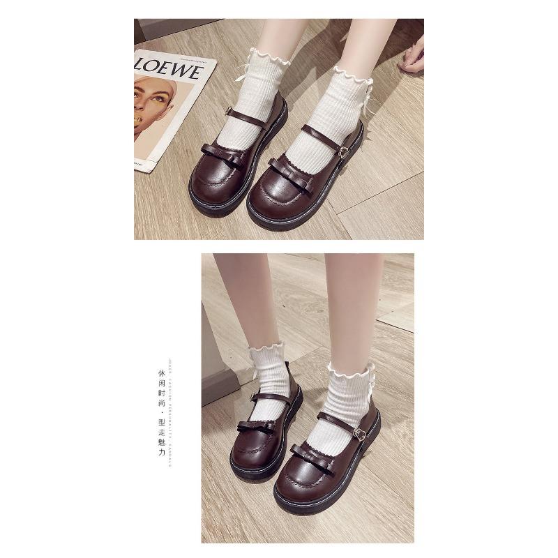 Women S Korean Style Round Toe Flat Leather Shoes For Jk Lolita Daily Wear