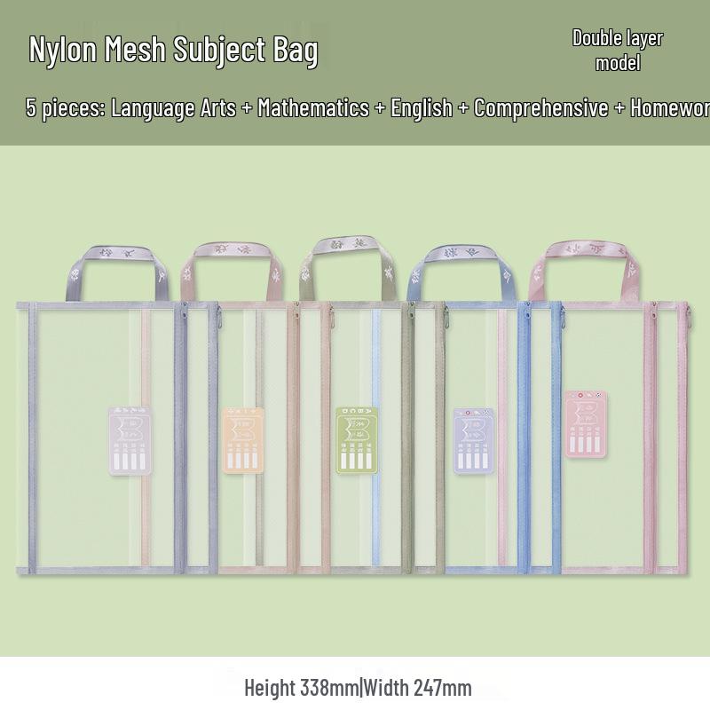 Double Layer Student Homework Bag: Large Capacity A4 Mesh Document Organizer with Dual Zippers