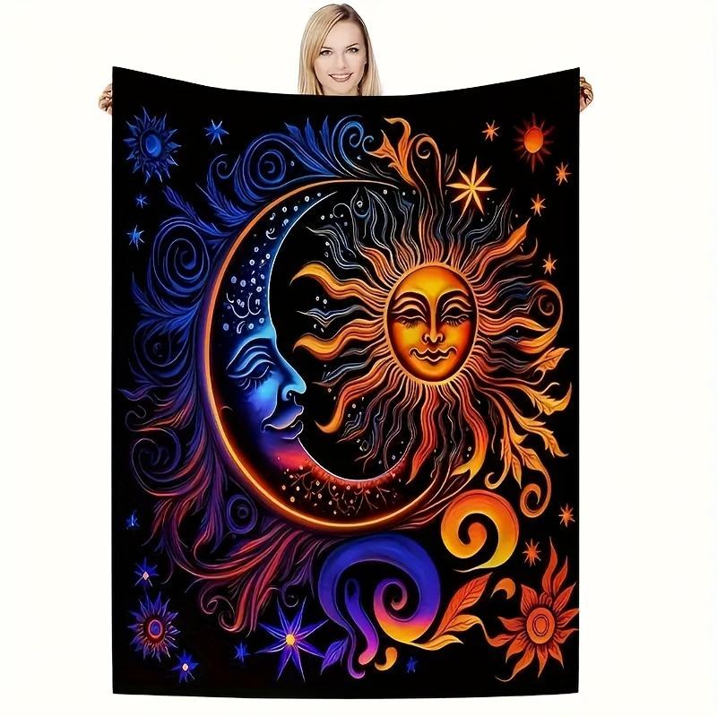 

Sun Moon God Flannel Blanket – Soft Vibrant Celestial Throw – Star Flower Design – Living Room Decor 130x150cm51x59in