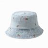 1 pezzo Cappello a secchiello estivo con ricamo di ciliegie lavato per donna, cappello da pescatore per esterni, cappellini protettivi solari carini per viaggi, spiaggia