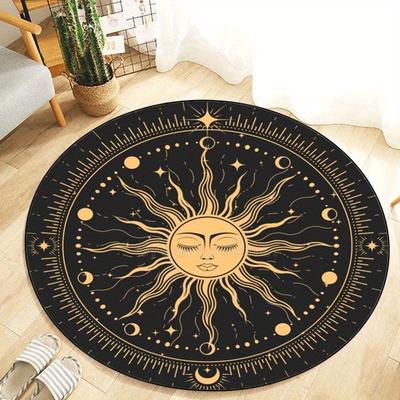 1pc Vintage 3D Sun Ball Print Outdoor Round Rug - Non-slip Floor Mat, Crystal Velvet for Patio, Garden, Bedroom, Living Room