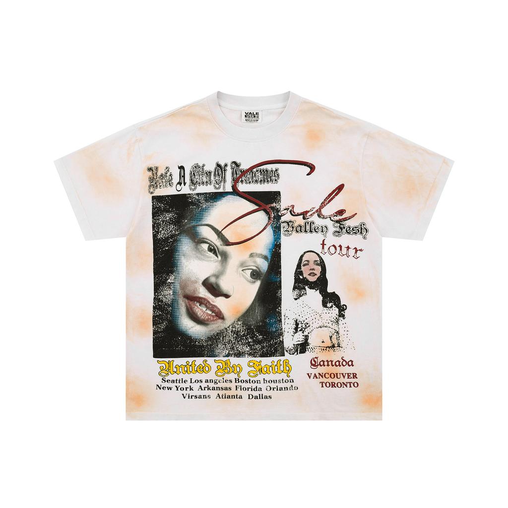 Meichao Vale New Retro Character Print Summer High Street Men and Women Loose Casual Wash Old Short Sleeve T-shirt