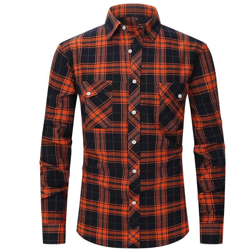 Lente Zomer Slim Fit Geborsteld Ruit High-End Lange Mouw Dubbele Zak Heren Flanellen Overhemd