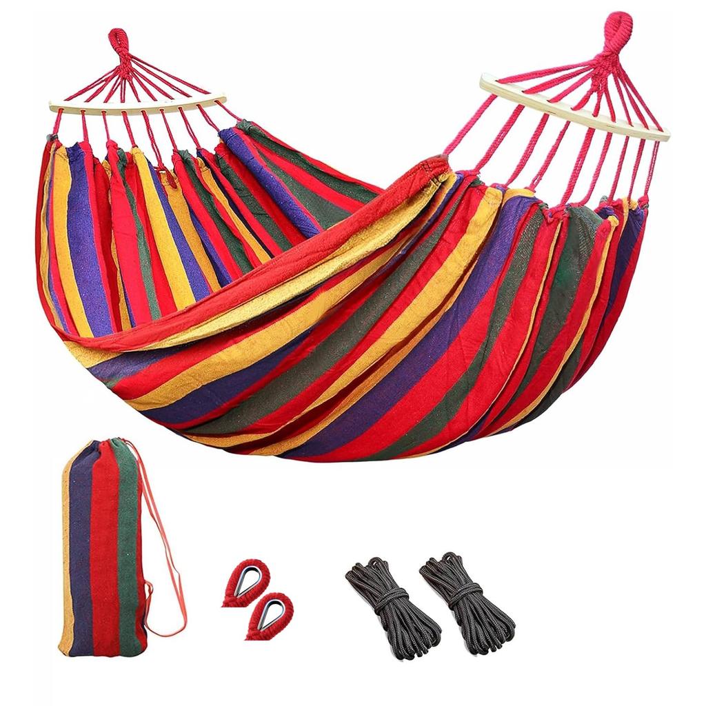 VorsiPro Premium Double with Wooden with Storage Heavy Easy to Beach Hammock, Heavy-duty, Hanging, Double, Frame, Door, Camping, Lightweight, Bag,