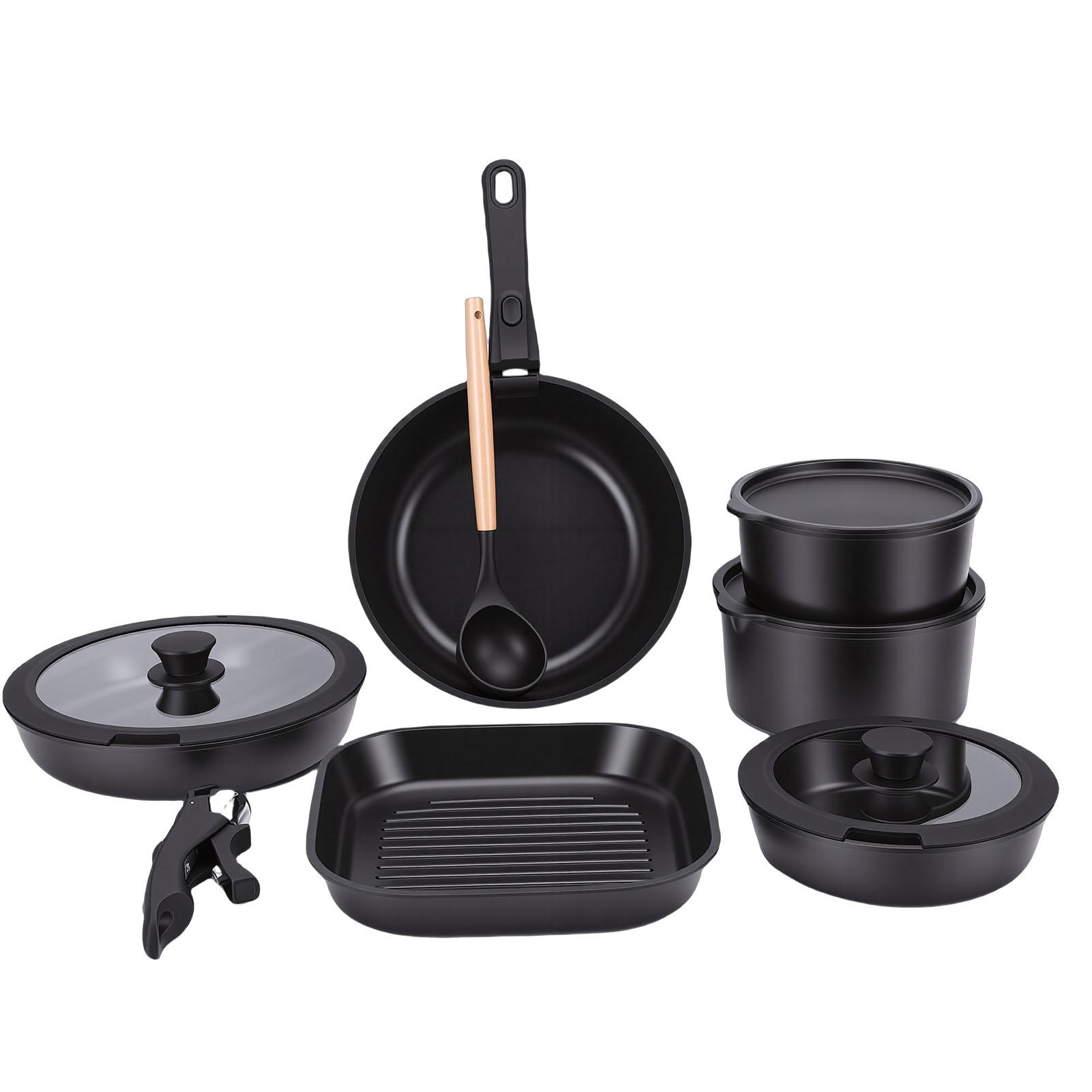 

Pots and Pans Set with Detachable Handle Aluminum Nonstick Induction Cookware Set for Kitchen Cooking Dishwasher Safe L