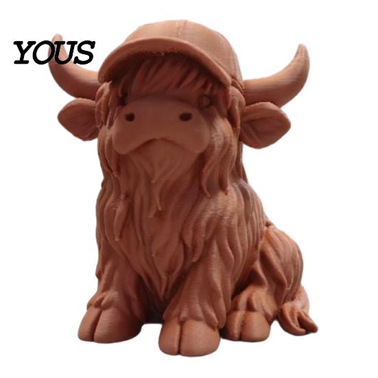 3D Printed Cow Sculpture Rustic Highland Ornament, Terracotta Color Statue, Modern Home Accessory Cute Figurine for Desk Shelf Farmhouse
