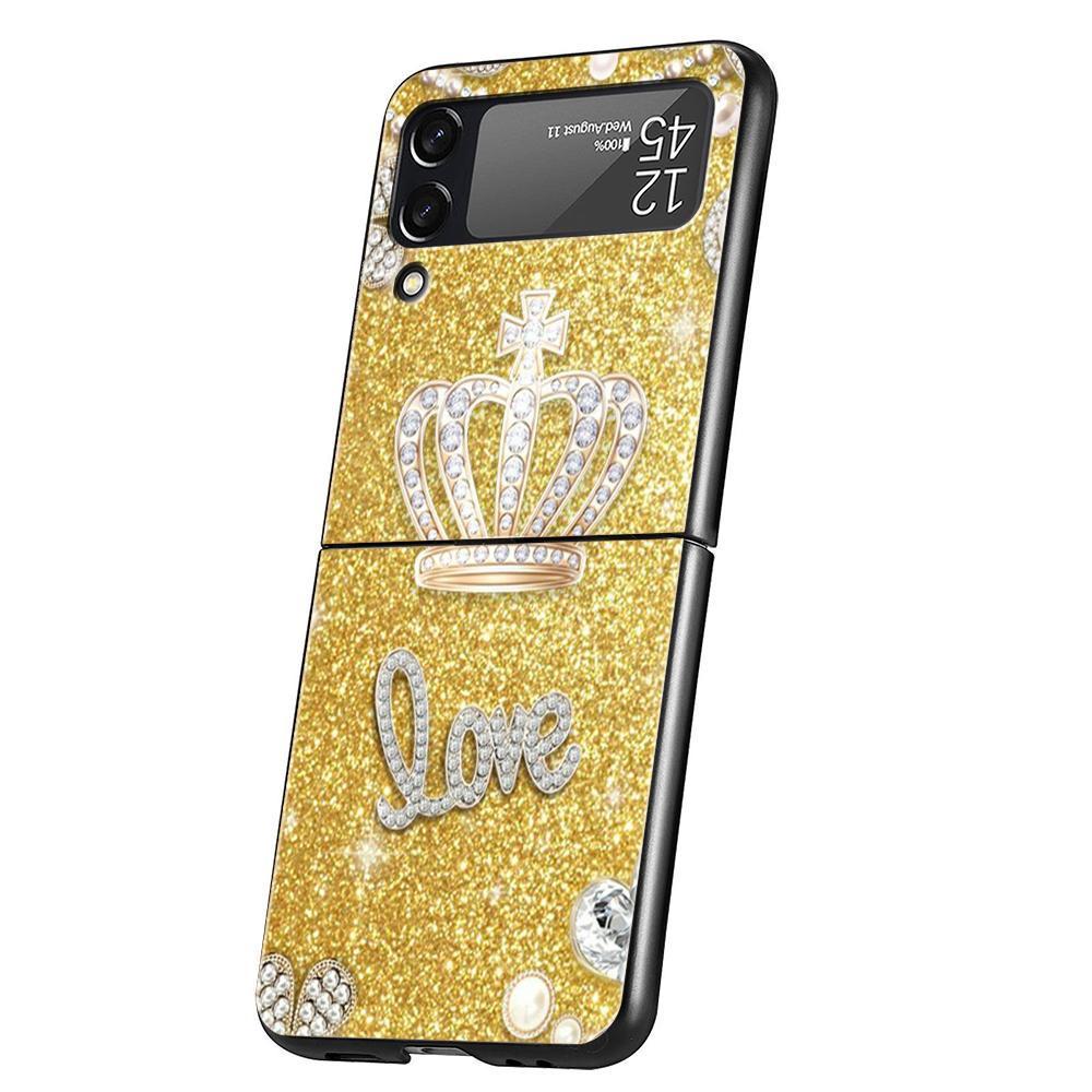 Diamond Crown Hard PC Phone Case For Samsung Galaxy Z Flip 4 5 Black Cover For Galaxy Z Flip 3 Foldable Shockproof Cases Capas