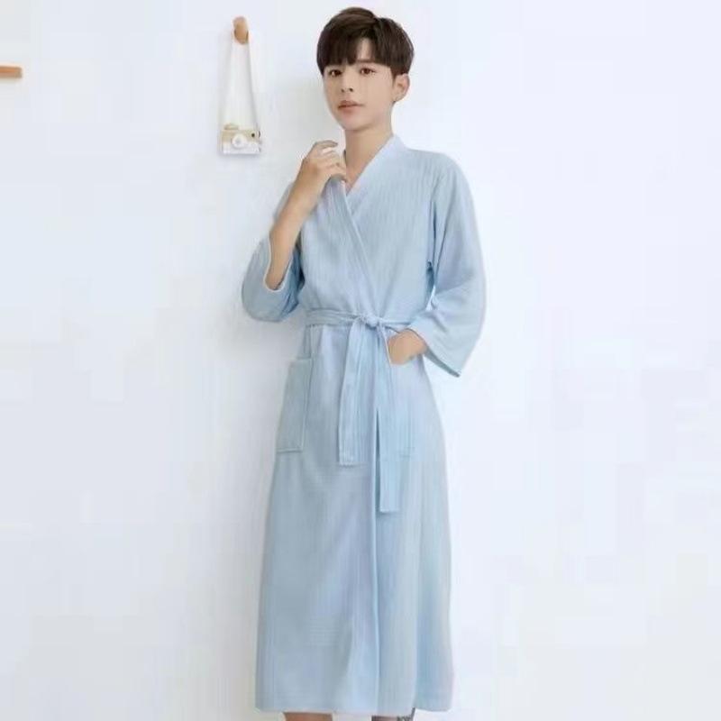 Unisex Waffle Weave Bathrobe: Lightweight, Water-Absorbent Yukata-Style Nightgown for Spring, Summer, and Autumn