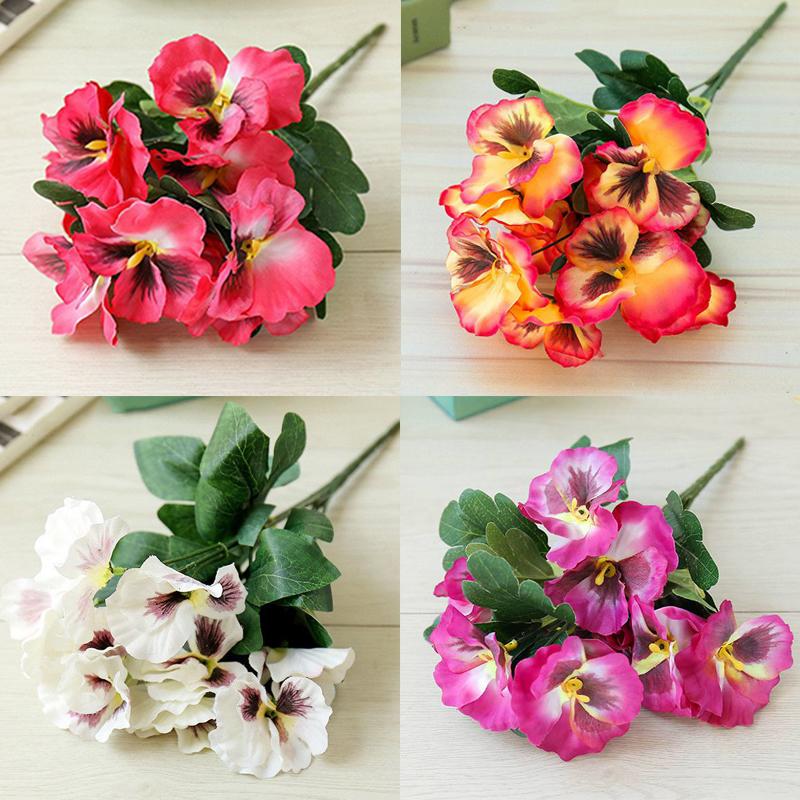 

10 головок Искусственный букет Свадебный дом Открытый цветок Шелковый декор Цветы анютины глазки