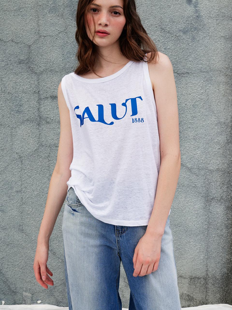 Sorry, Too Much Love Salut Linen Sleeveless Tee_White White