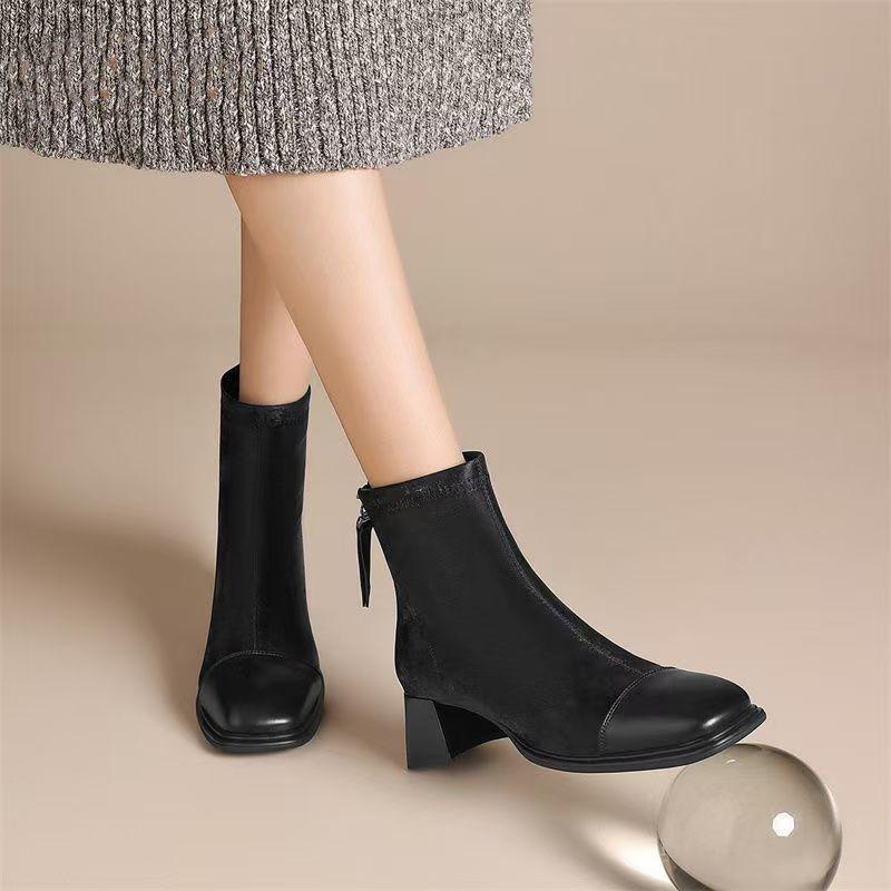 Женские ботильоны на массивном каблуке с квадратным носком - Мода ОсеньЗима 2025 Стройнящие и Универсальный Комфорт 38 3980₽