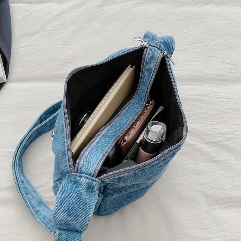 Doppellagige kleine quadratische Tasche Denim-Tasche Damen Leichte Schulter-Umhängetasche